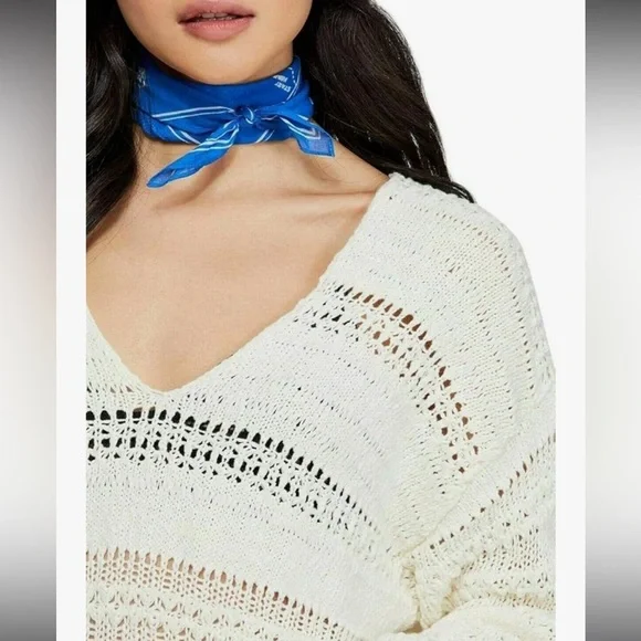 Free People Cream V-Neck Sweater - Picture 2 of 9